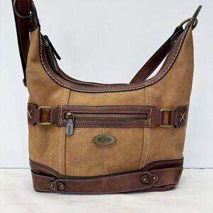 BOC Born Concept Faux Leather Shoulder Bag Brown Purse Adjustable Zipper Pockets